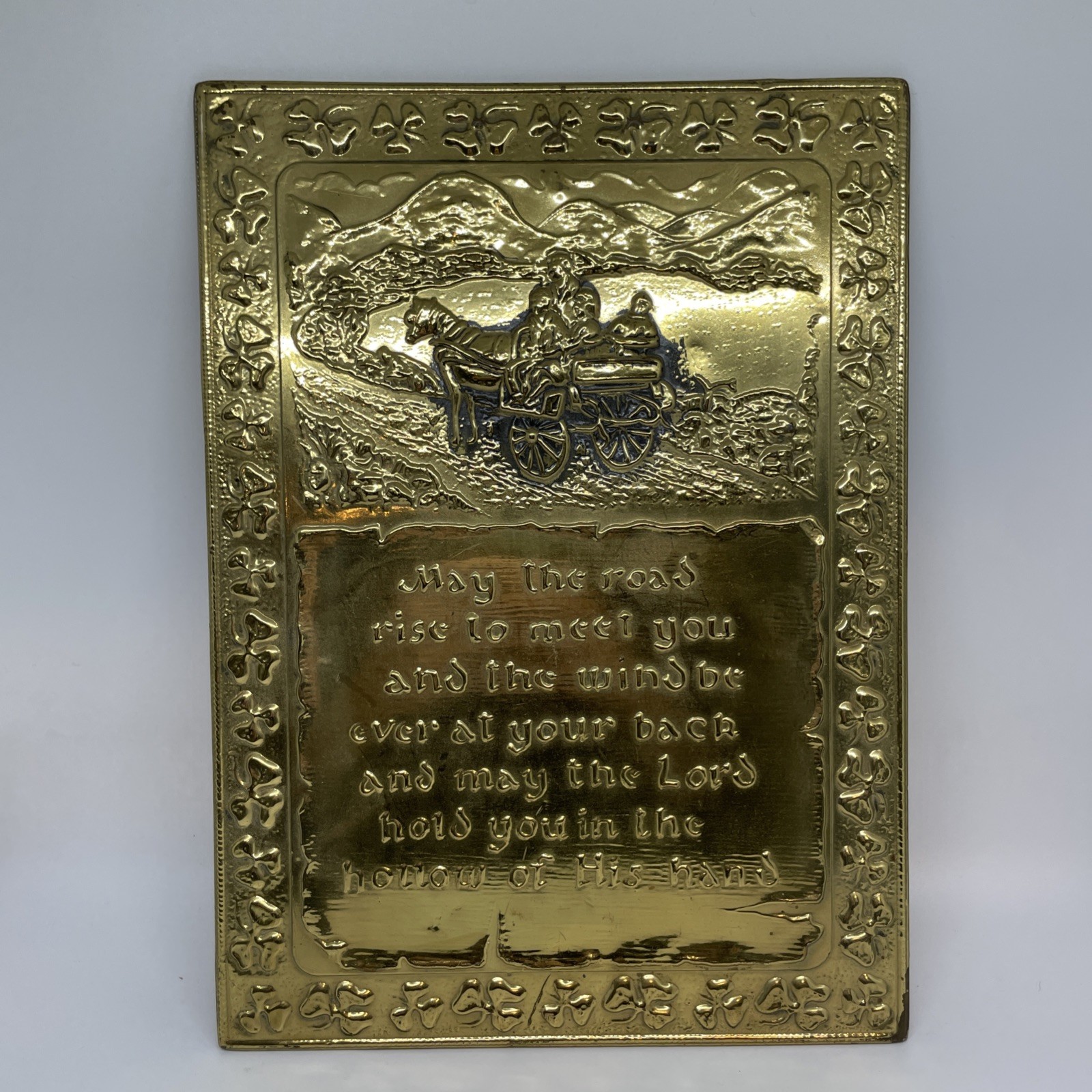 VINTAGE ELPEC EMBOSSED BRASS IRISH BLESSING PLAQUE SIGN WALL ART