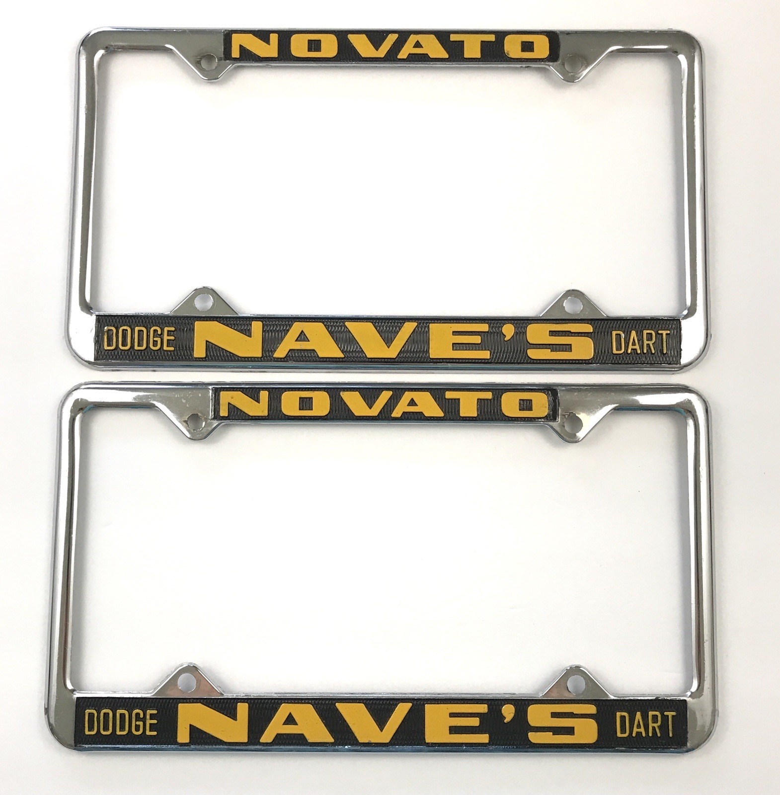 2 Vintage Dodge Dart License Plate Frame Nave's Novato California Marin County