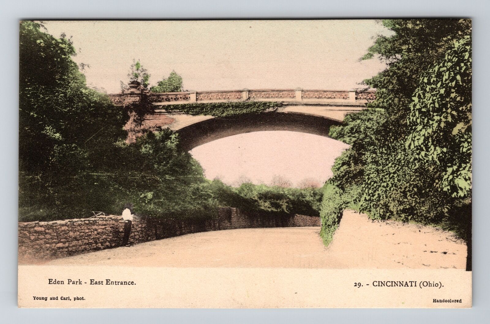 Cincinnati OH-Ohio, Eden Park East Entrance, Hand Colored Vintage Postcard