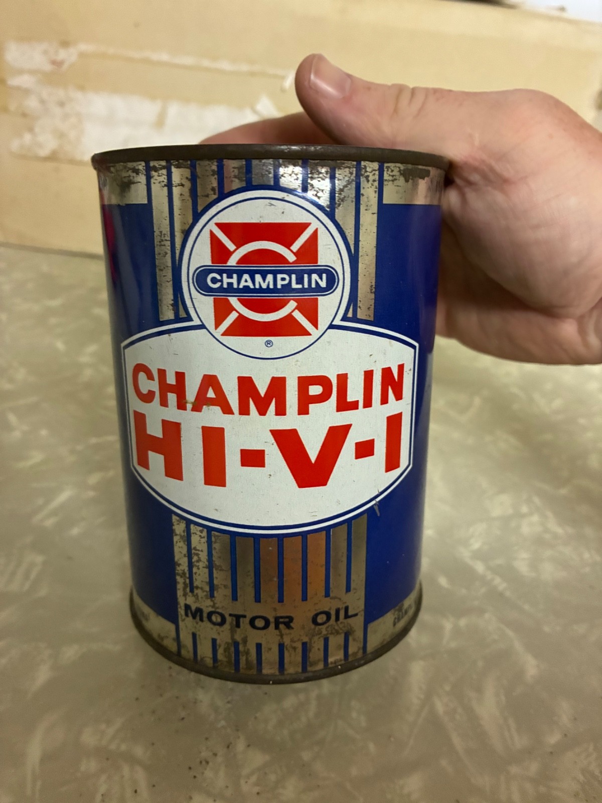 Champlin Hi-Vi Motor Oil Can Metal Quart Original Vintage NOS Full Champlin Hi-Vi Motor Oil Can Metal Quart Original Vintage NOS Full