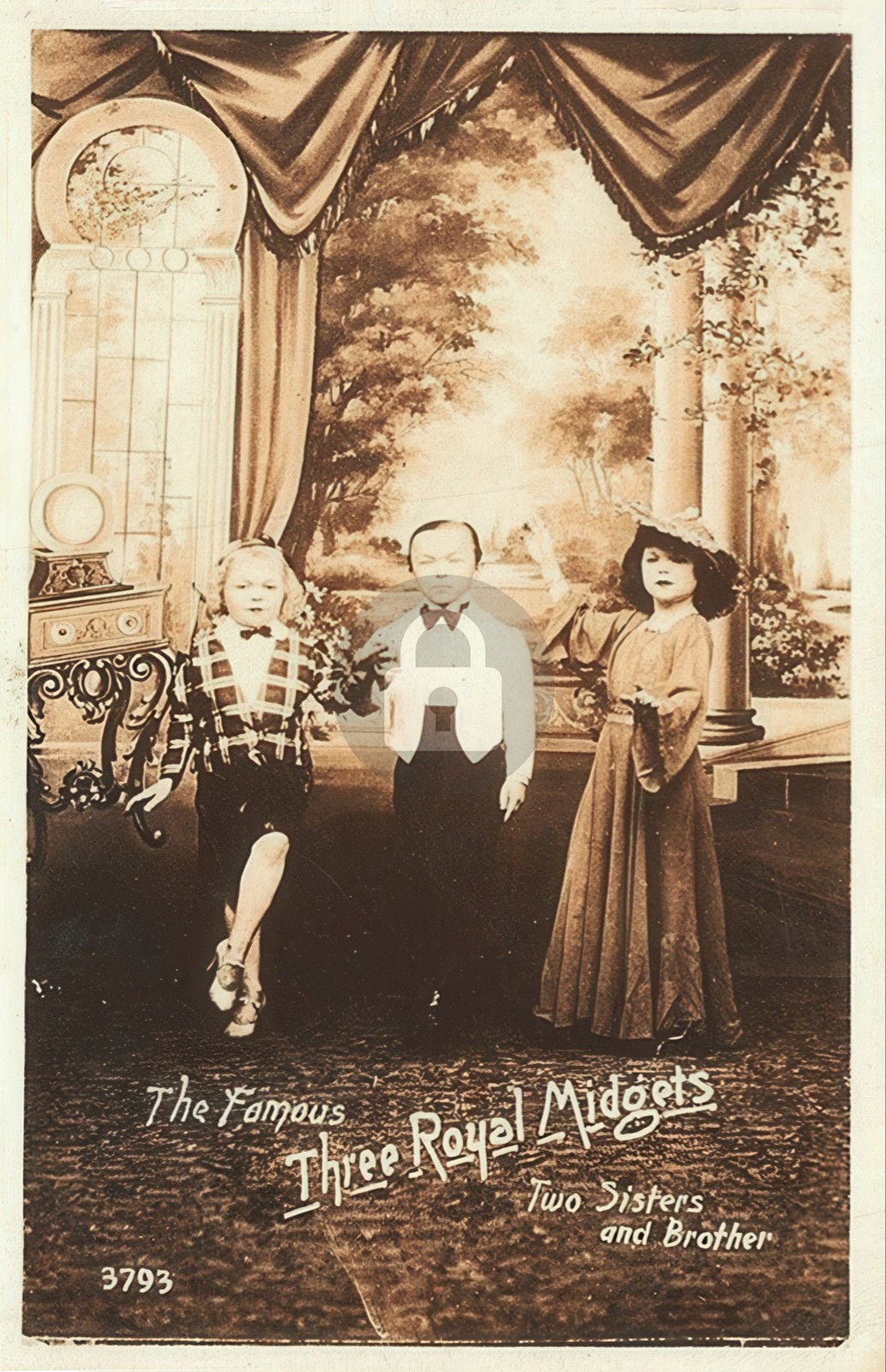 Famous Three Royal Midgets 1940s era RPPC Photo Postcard COPY