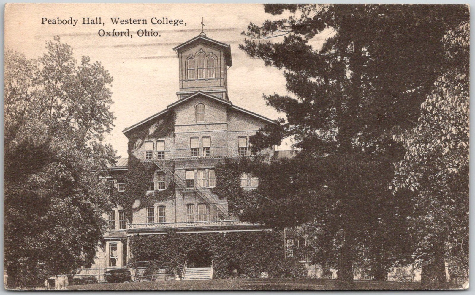 Postcard Oxford Ohio, Western College, Peabody Hall Kraemer Art 1919 Posted Mn