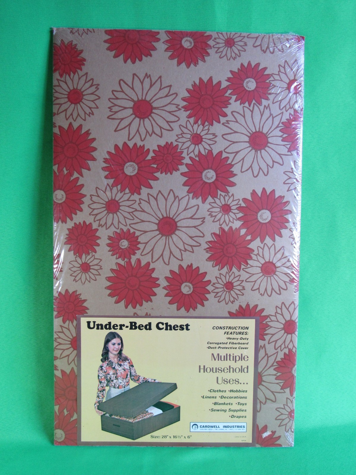 Vintage Mid Century Cardboard Flower Power Storage Box Chest NOS New 