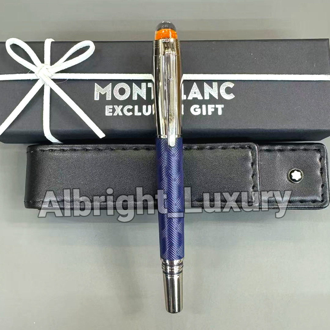 MONTBLANC StarWalker Blue Geometric Pattern Fountain Pen Silver Trim w/ Pouch