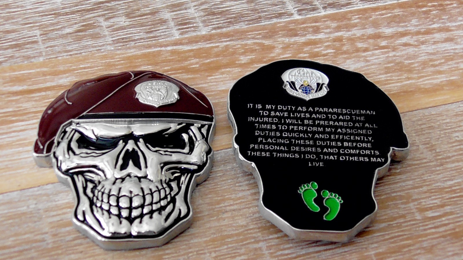 USAF Special Forces Pararescue Creed PJ s Maroon Beret Skull Challenge Coin