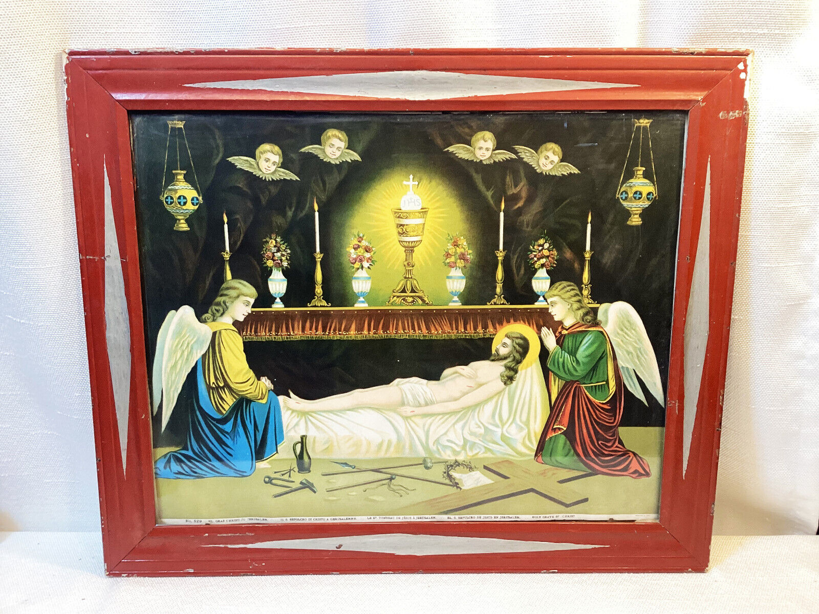 Holy Grave of Christ Litho Victorian Holy Sepulcher In Ornate Frame Holy Grave