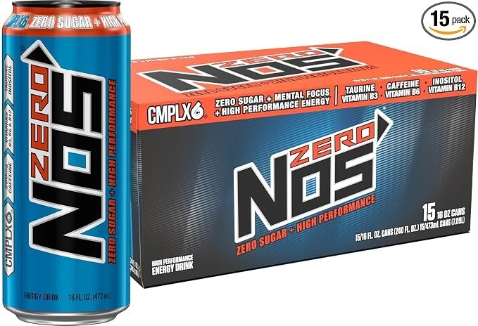 NOS Zero Sugar High Performance Energy Drink. 16 Fl oz pack 15