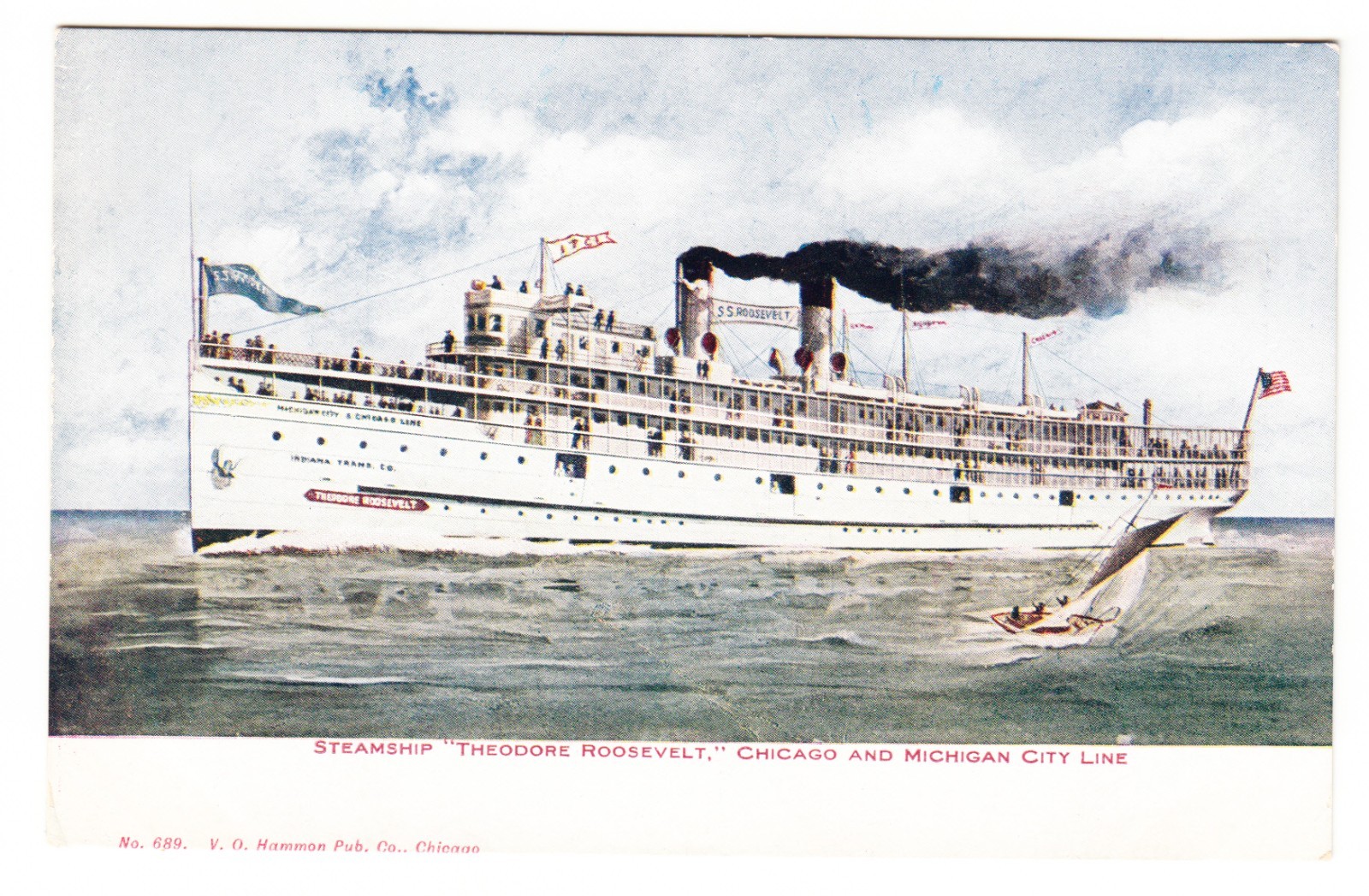 c. 1910 S.S. Theodore Roosevelt Chicago Michigan City Steamship V.O. Hammon Post