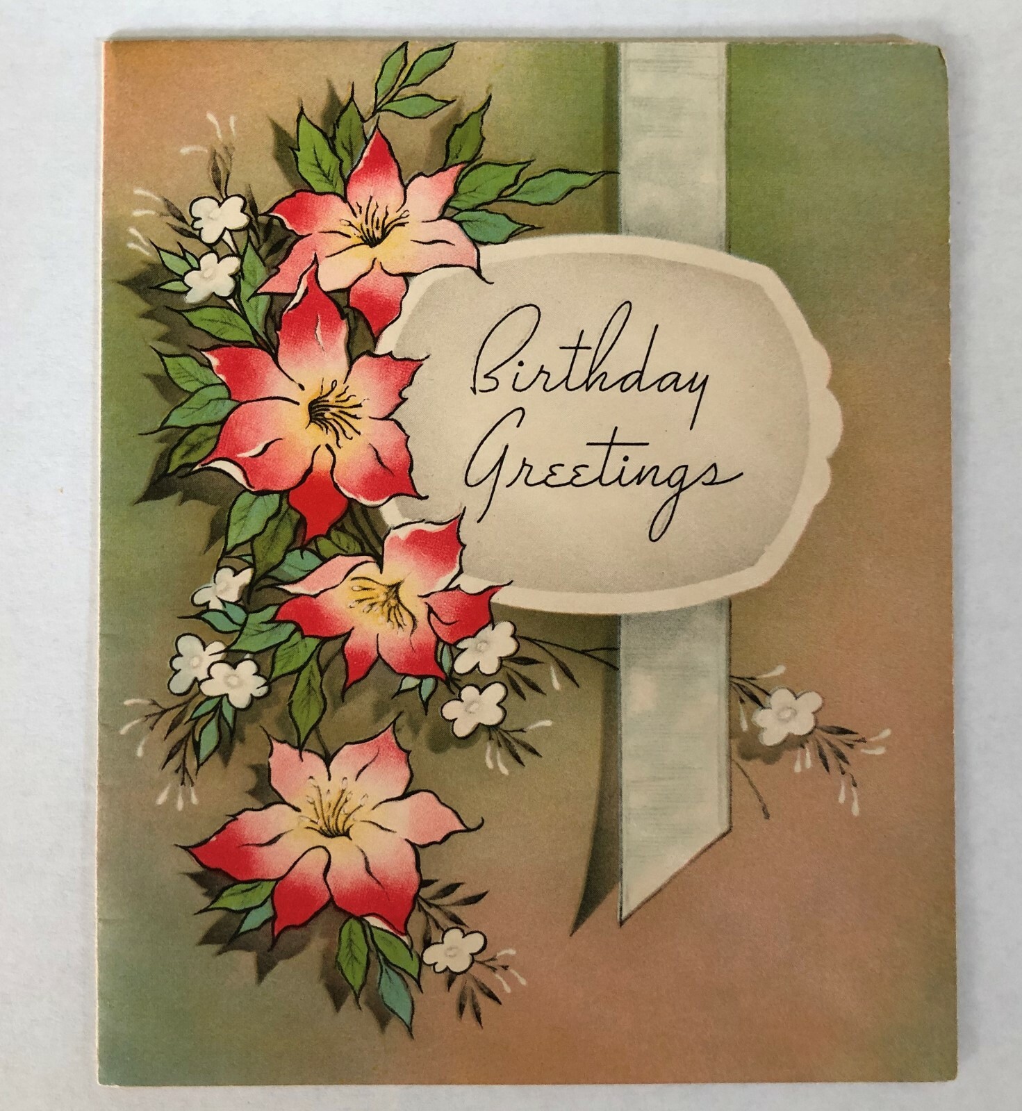 Vintage 1942 Birthday Greeting Card Greetings Used Poinsettias 