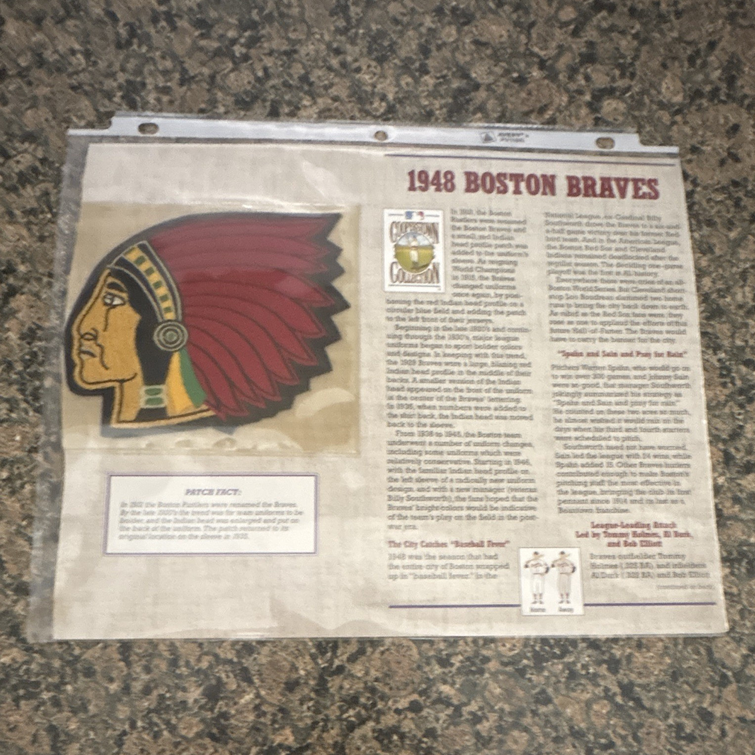 1948 Boston Braves Memorabilia Print Sheet w/ Indian Head Logo, Roster