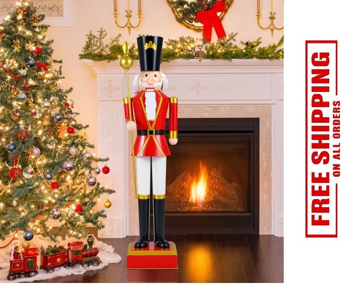 4FT Tall Life-Size Christmas Nutcracker with Scepter Red Holiday Décor 2026