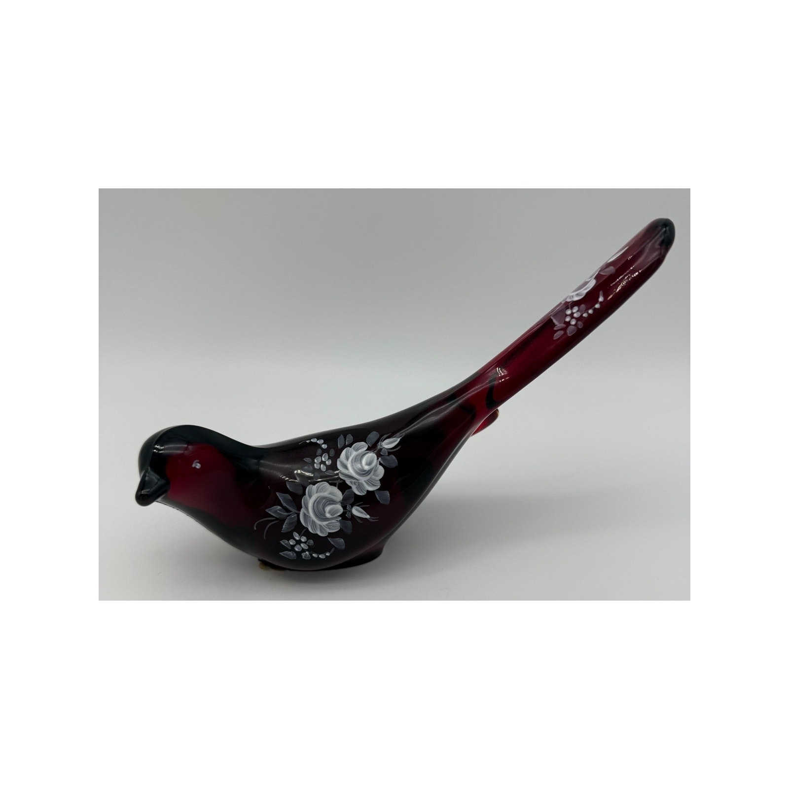 Fenton Ruby Red Hanpainted Happiness Bird Original Sticker Paperweight Glass