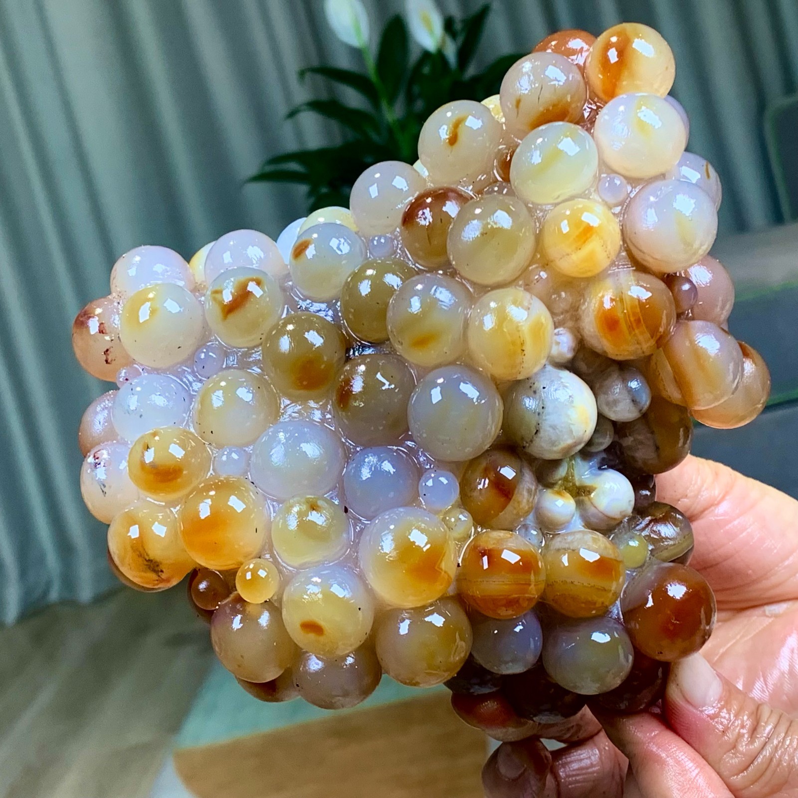 3.35LB Natural Gobi Agate Eye Hand carved grapes Crystal /Alashan, China