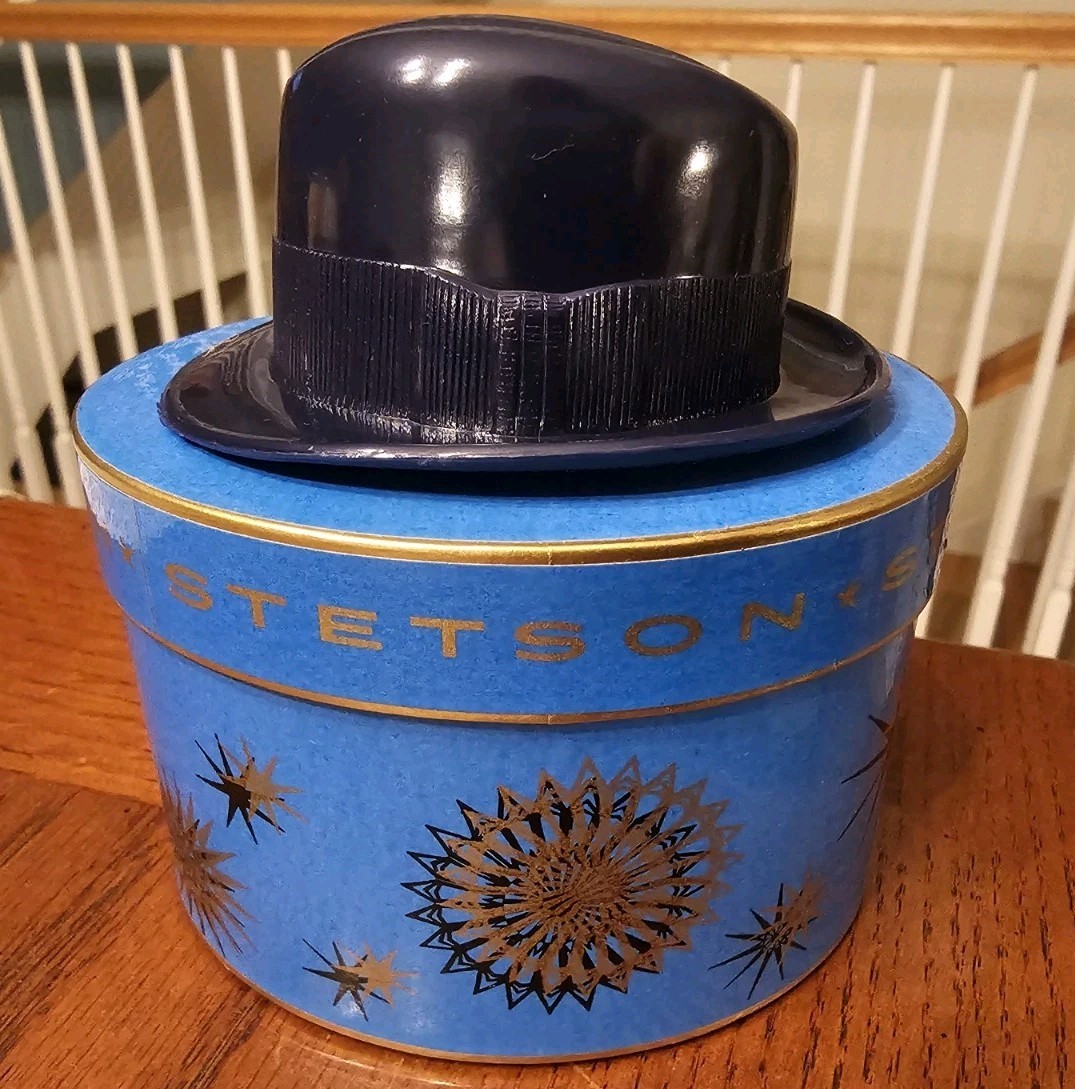 Vintage STETSON Mini Salesman Sample Plastic Hat in Blue Atomic Starburst Box Vintage STETSON Mini Salesman Sample Plastic Hat in Blue Atomic Starburst Box