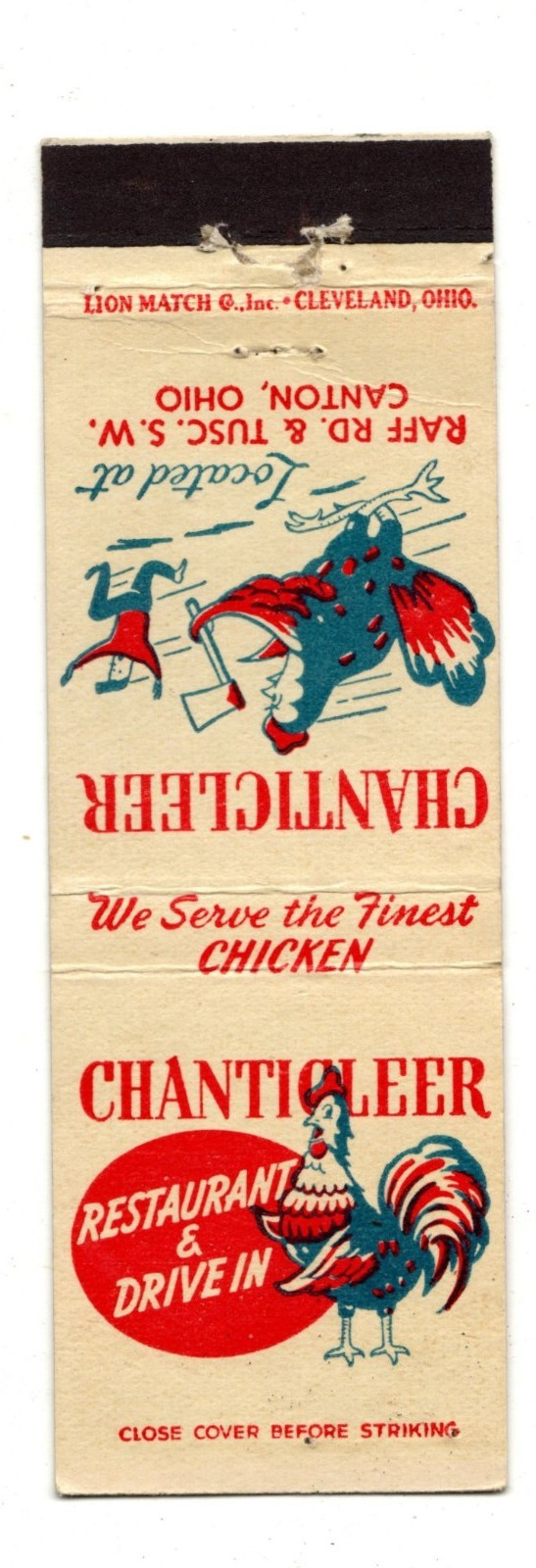 CHANTICLEER RESTAURANT DRIVE IN matchbook matchcover - CANTON, OHIO CHANTICLEER RESTAURANT DRIVE IN matchbook matchcover - CANTON, OHIO