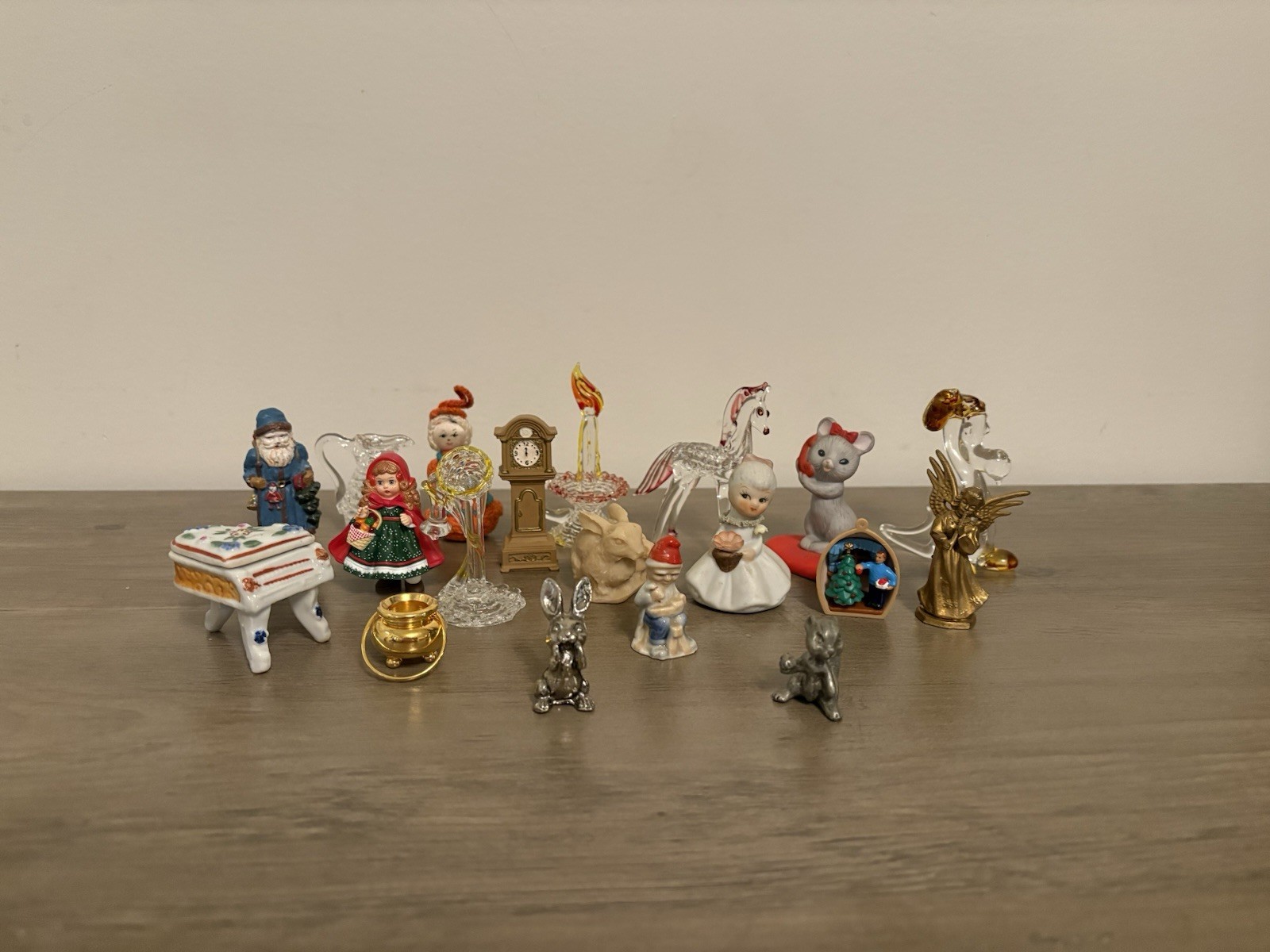 Miniature Items For Trinket Shelf Lot. Spun Glass, Lefton, Animals Piano More