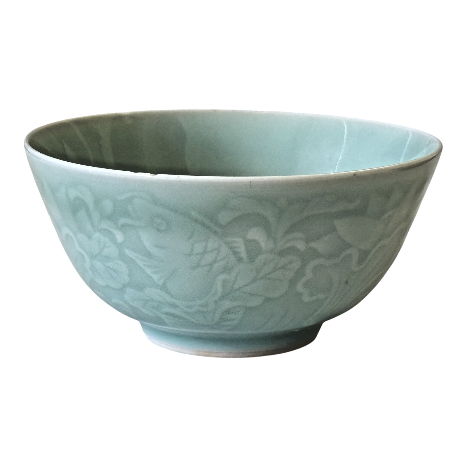 Vintage Celadon Porcelain Bowl, Koi Fish & Lotus Design - Martha Stewart Owned