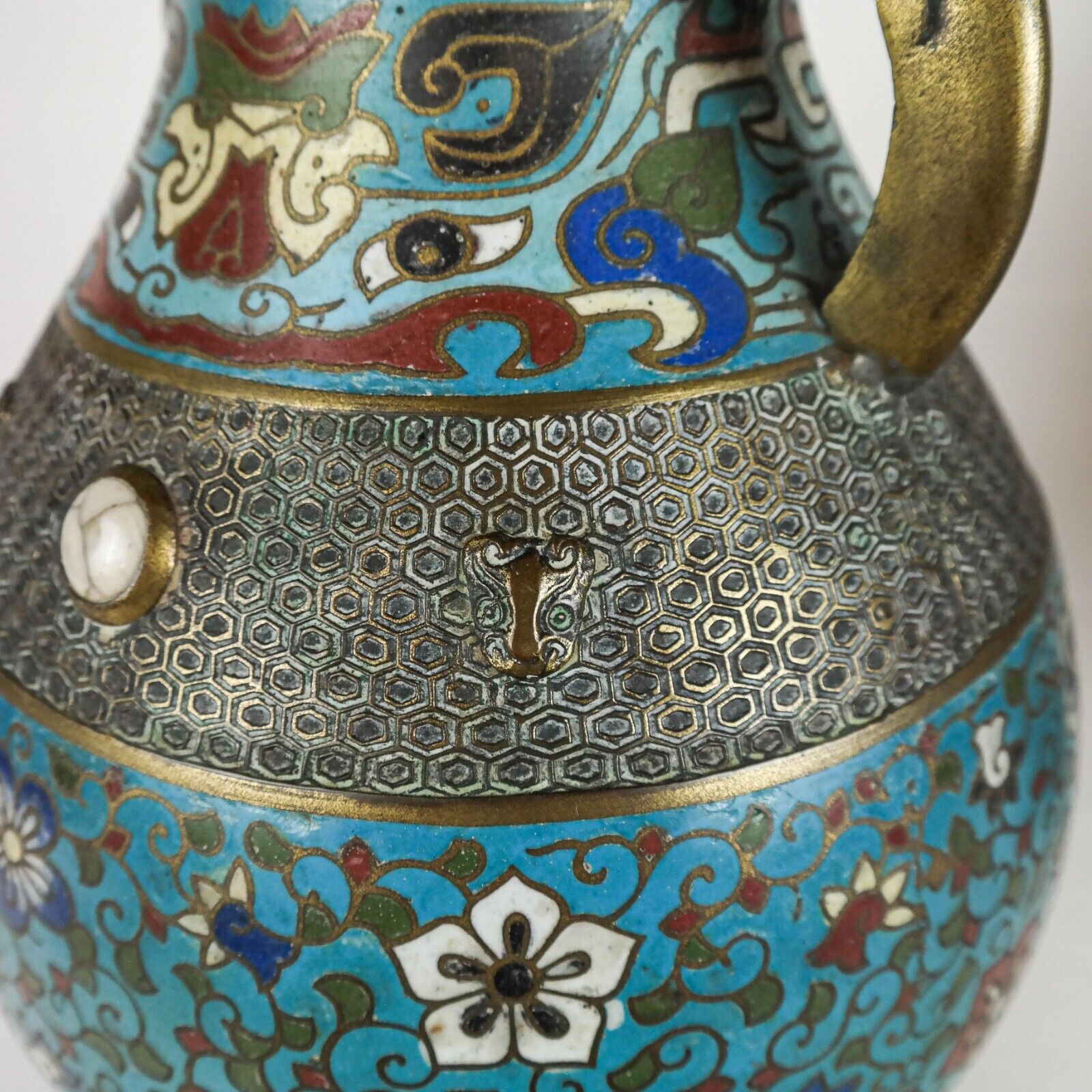Antique Archaic Champleve Vase Lamp Japanese Enamel Vase Cloisonne Oriental Lamp