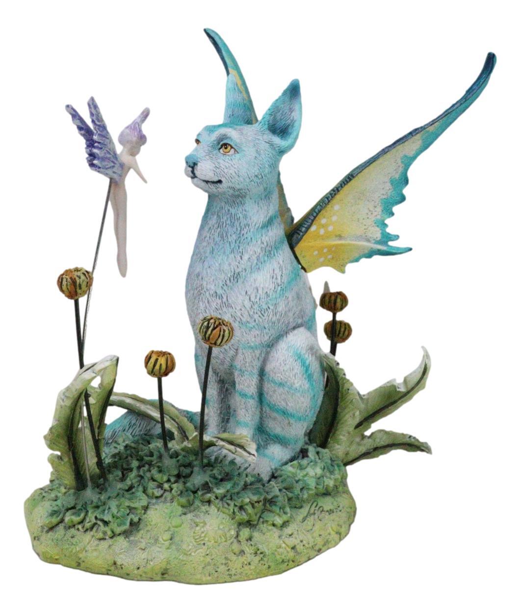 Whimsical Amy Brown Blue Fairy Cat With Pixie Fae In Enchanted Garden Figurine Whimsical Amy Brown Blue Fairy Cat With Pixie Fae In Enchanted Garden Figurine