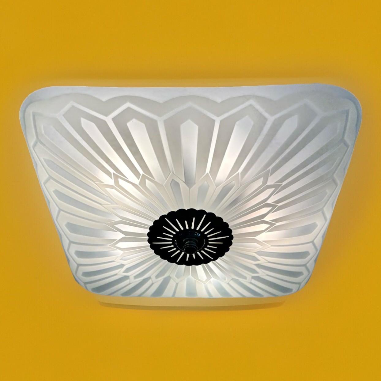 Vintage LARGE Mid Century Art Deco Geometric Lightolier Glass Light Fixture MCM