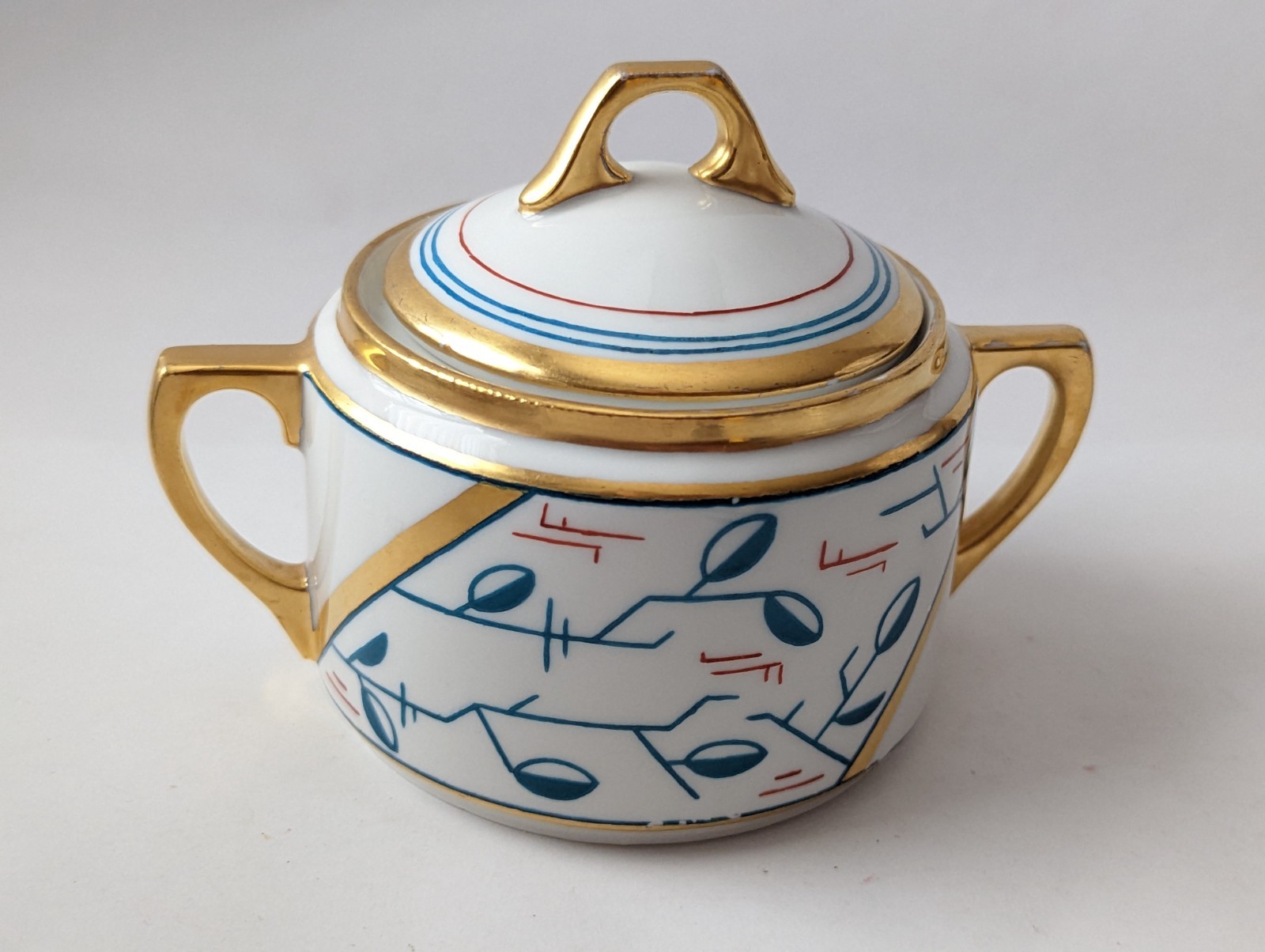 VTG Art Deco Sugar Bowl Design Art Deco-style geometric leaf and branch motif VTG Art Deco Sugar Bowl Design Art Deco-style geometric leaf and branch motif