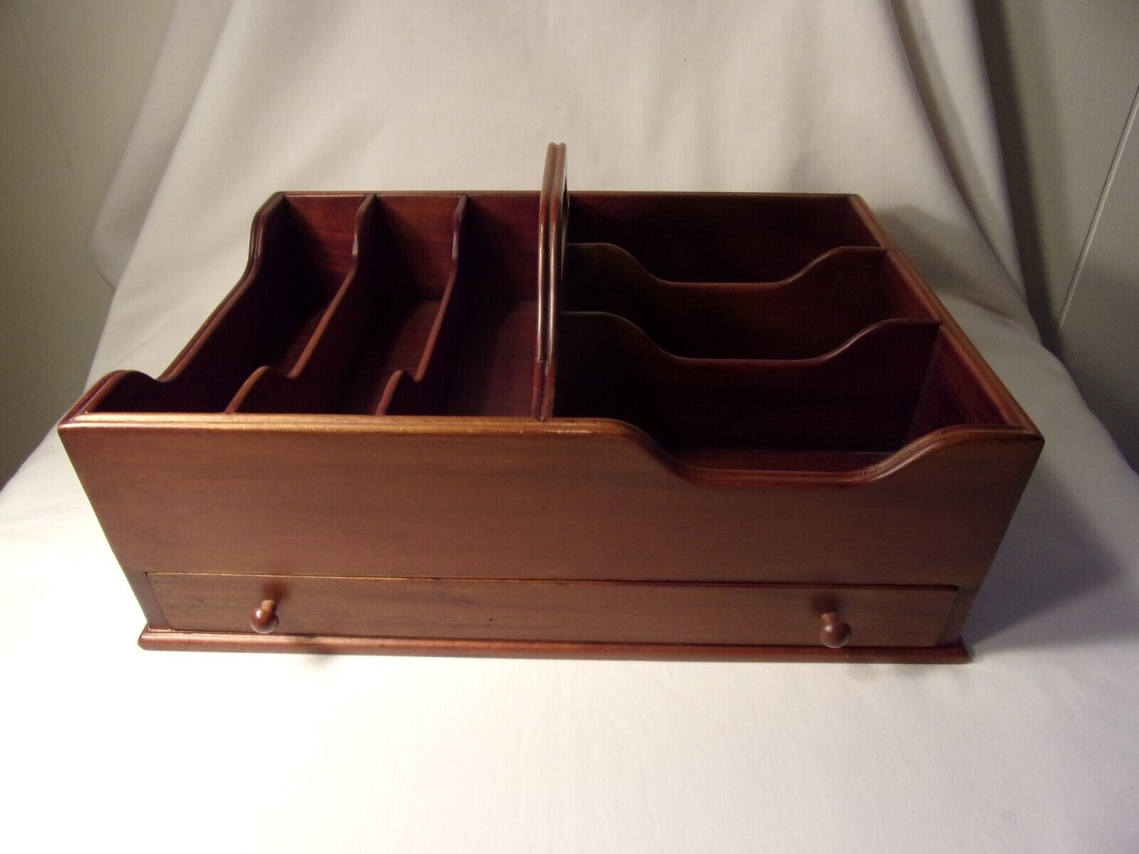 Rare Vintage Froelich Furniture Handcrafted Mahogany Desk Top Organizer W Drawer