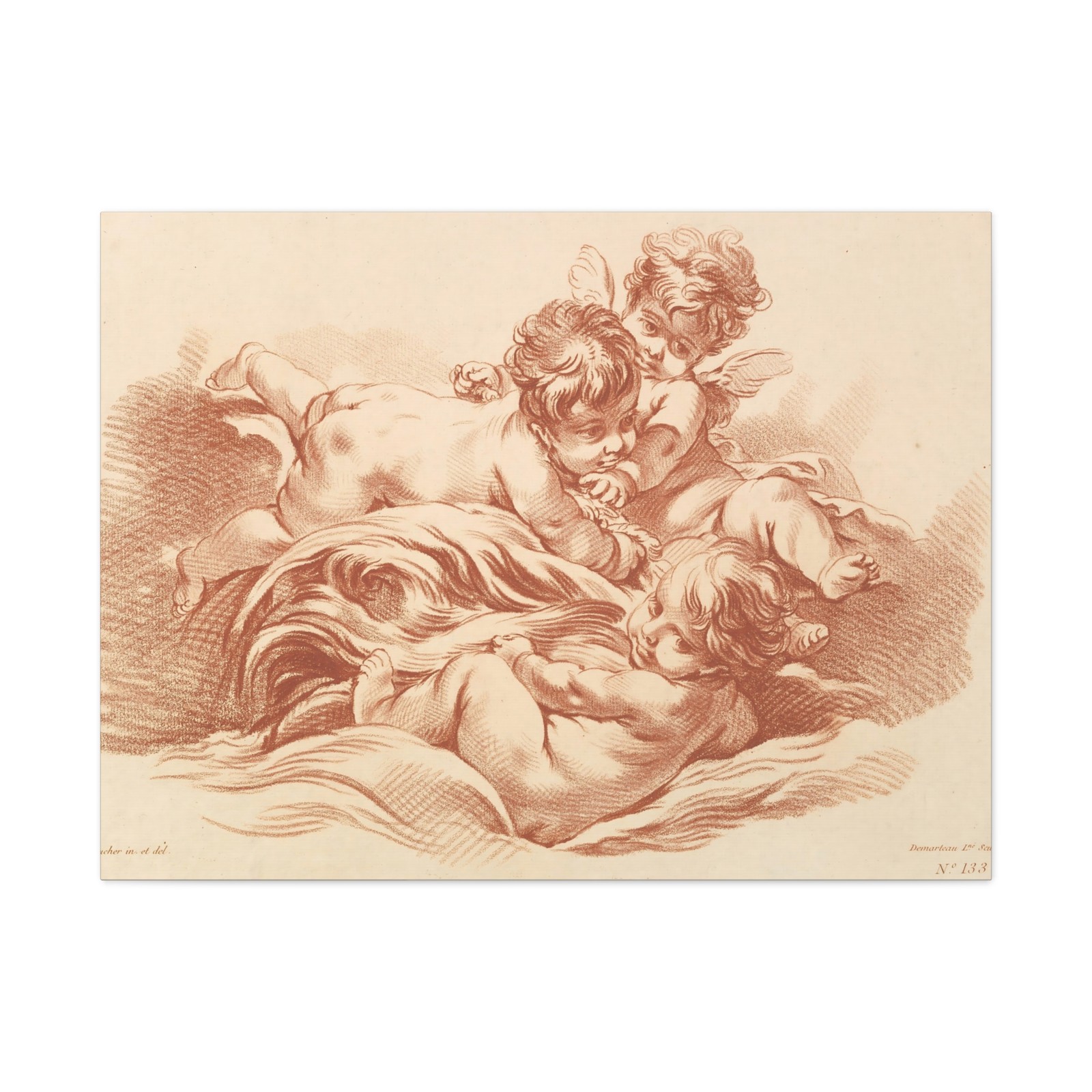 Gilles Demarteau - Three Children On Dolphin - 1755–76 - Canvas Wall Art