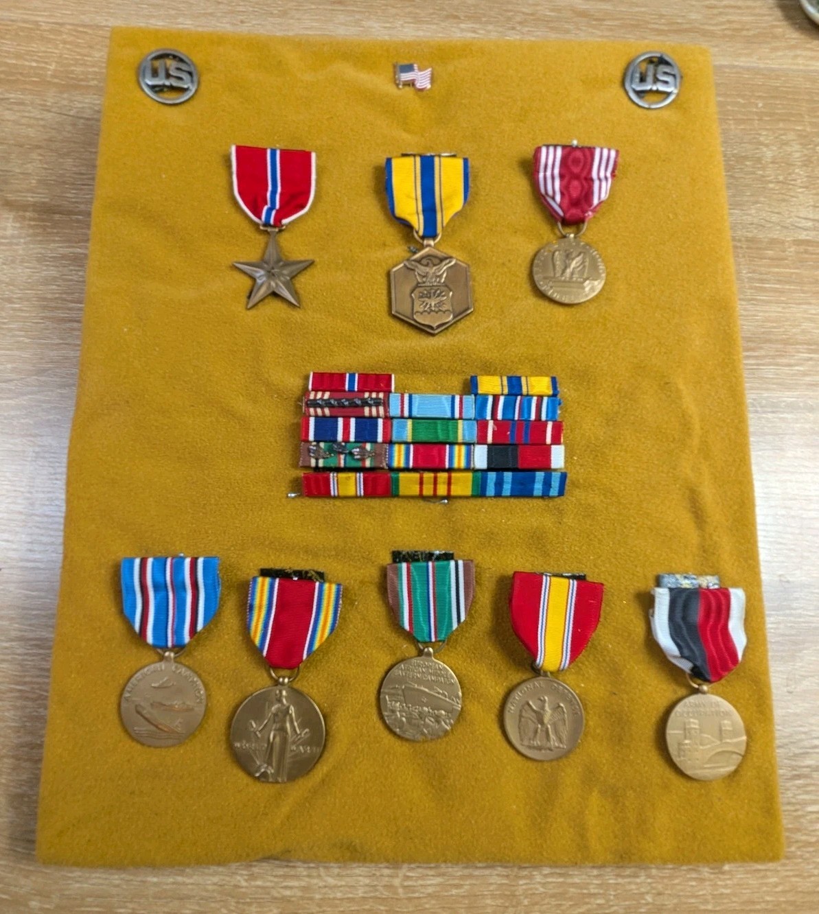 WWII US Army Medal Shadow Box Display Set WW2 Bronze Star Air Medal Ribbons Vtg
