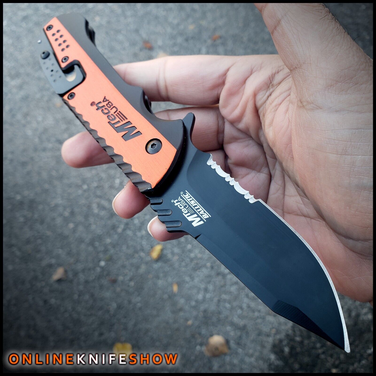 MTECH Spring Assisted Pocket Knife ORANGE Tactical Folding Blade Line Cutter