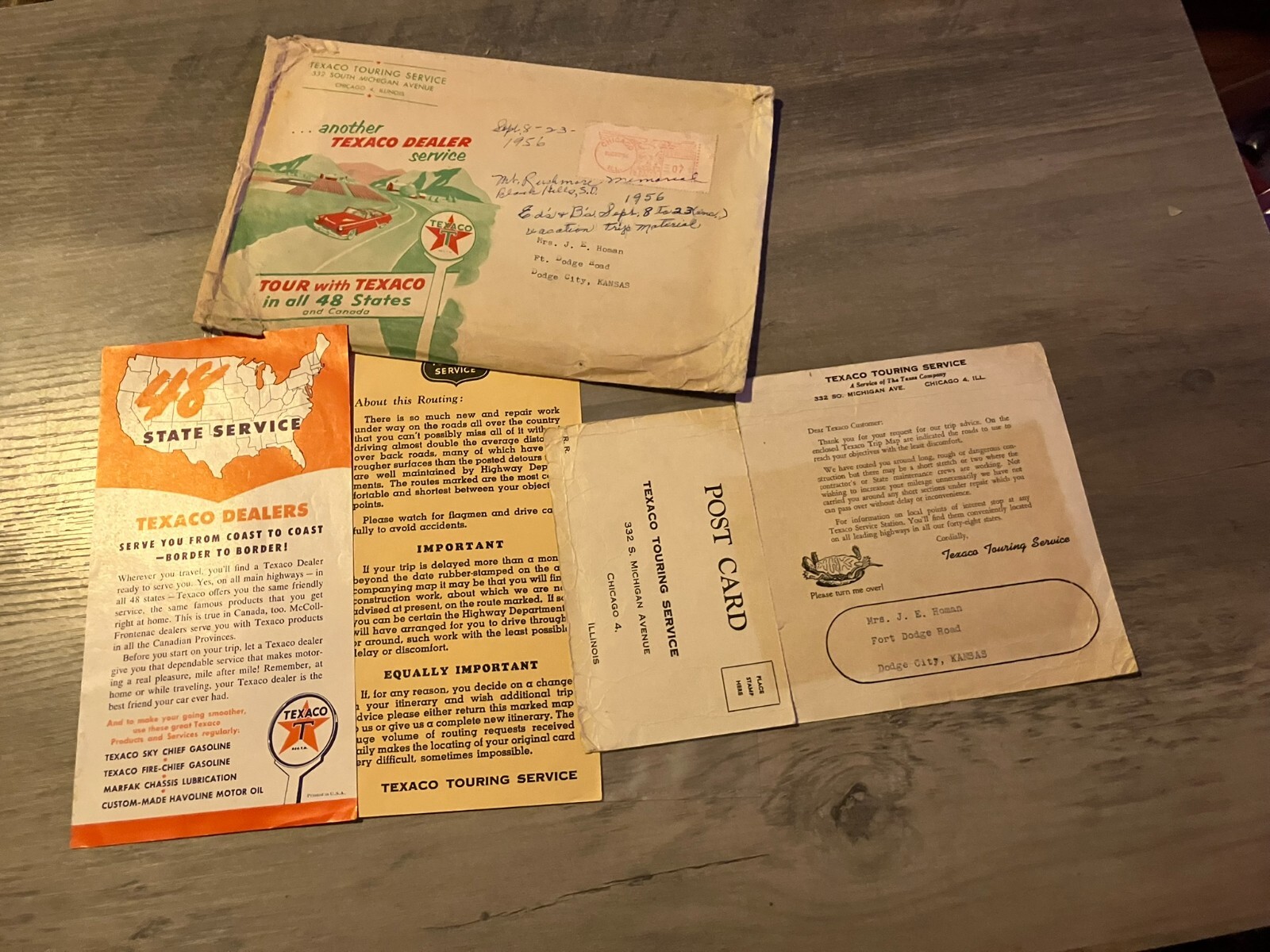 Texaco Touring Service Envelope Brochure Postcard Pamphlet