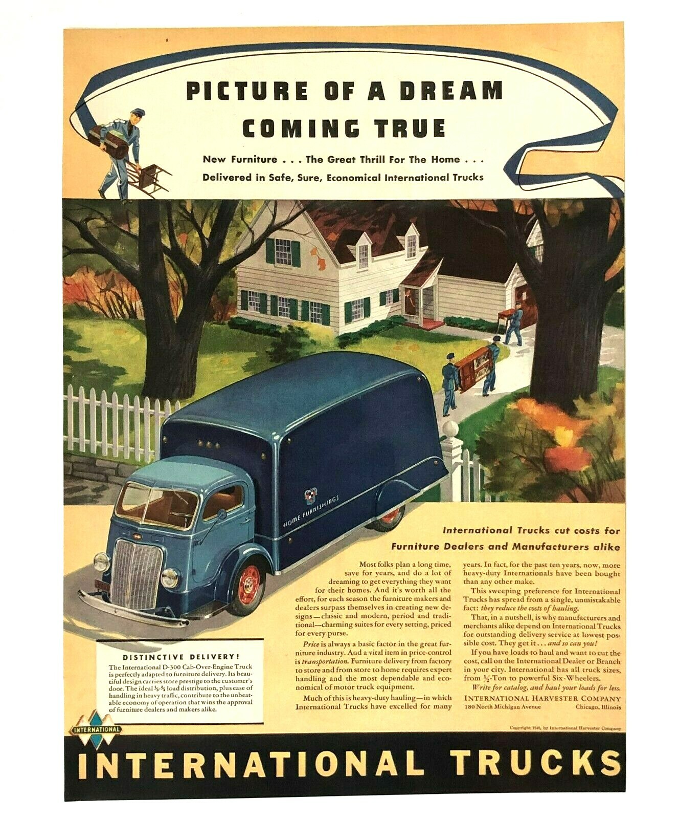 1940 International Truck Advertisement MCM Furniture Mover Delivery Vtg Print AD