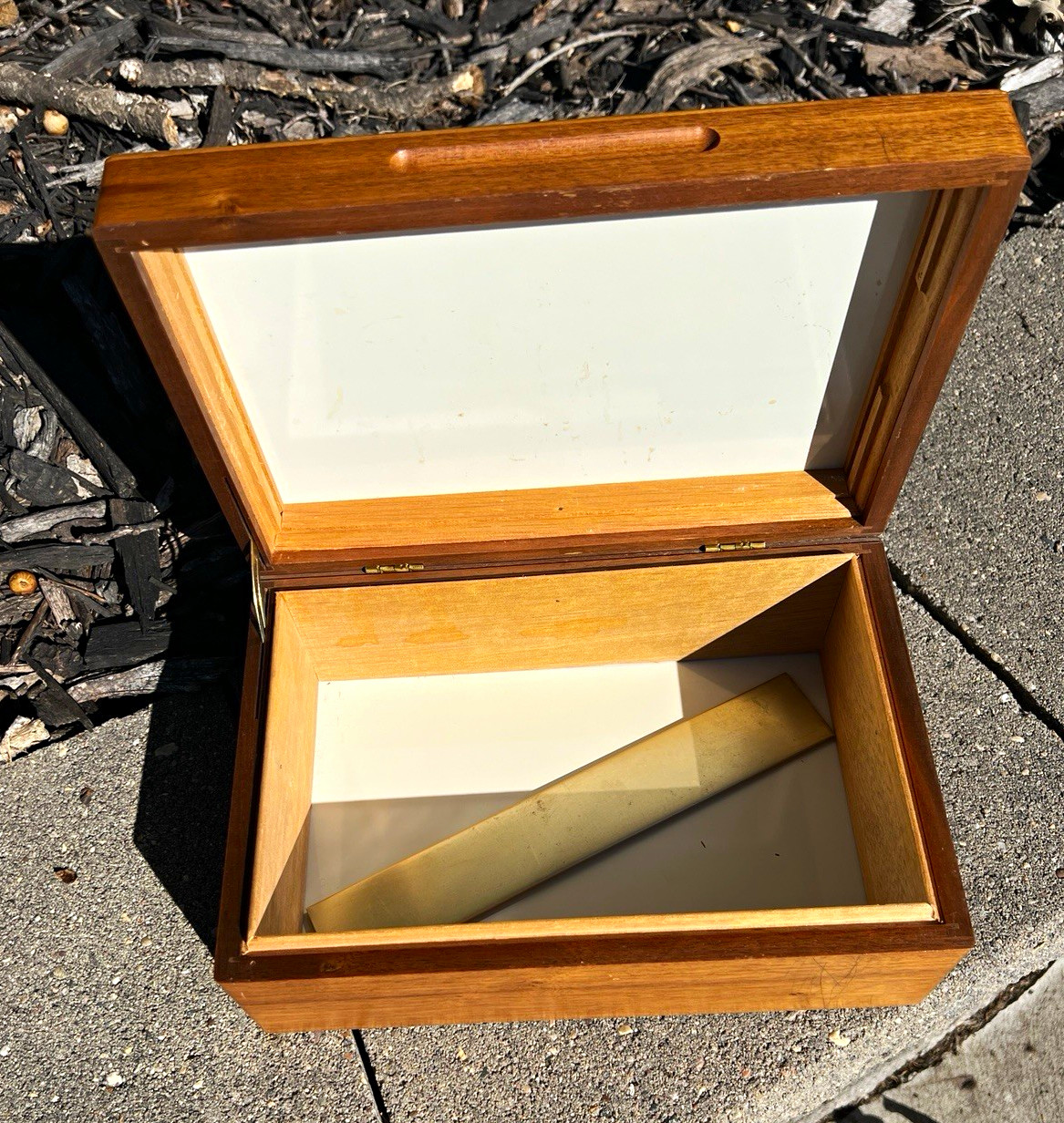 Vintage Decatur Industries Walnut Cigar Humidor Box Milk Glass Deco