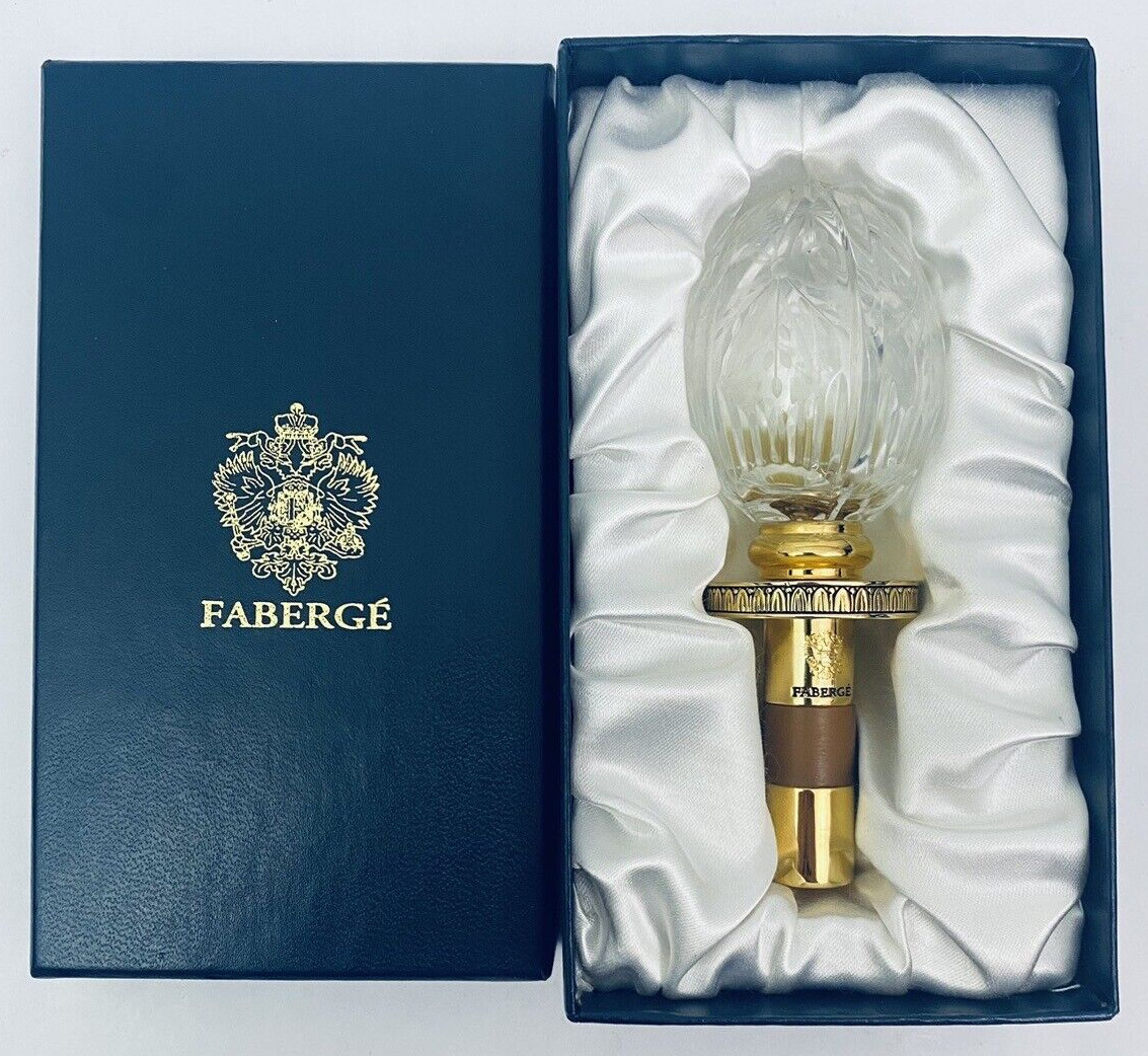 Faberge Crystal Wine Bottle Stopper in Original Box Etched Germany Egg EXCELLENT