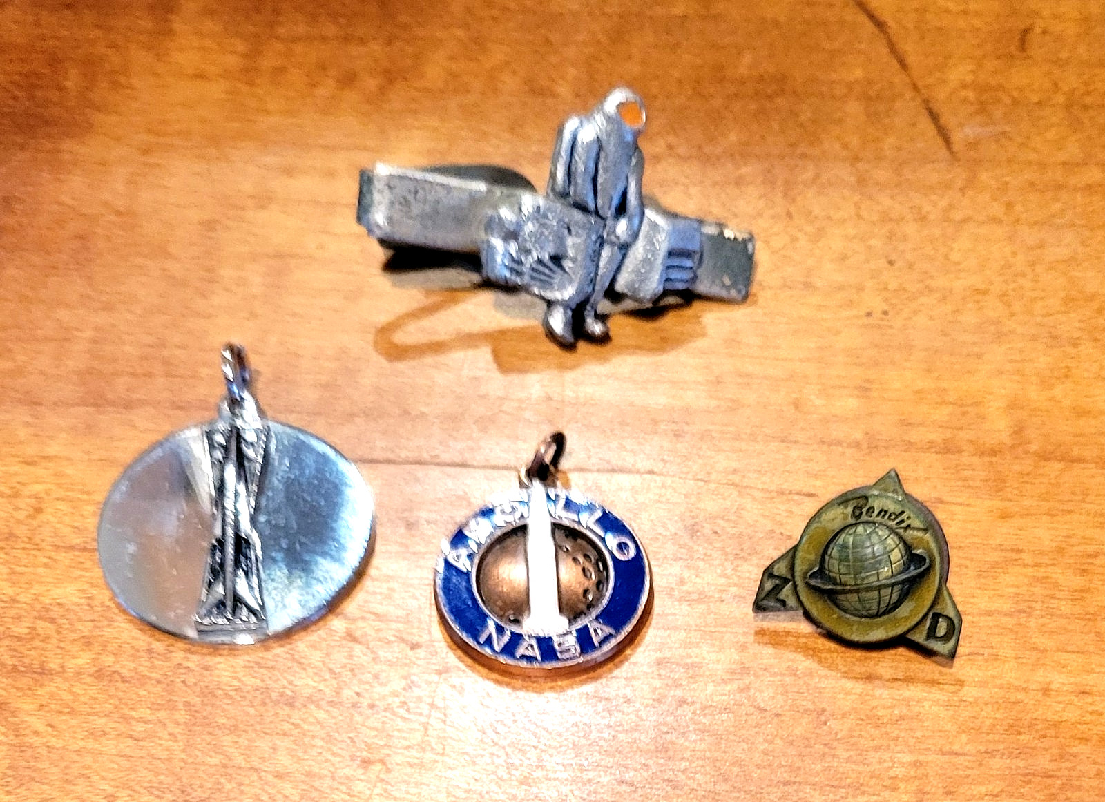 VTG NASA  Apollo Pendant, Apollo 12 Tie Clip, Bendix ZD Pin, USAF Rocket Pendant