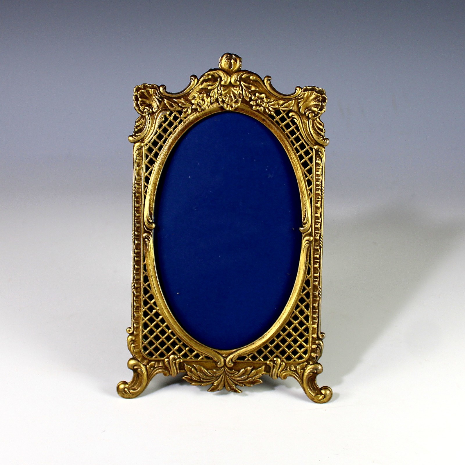 Antique French Gilt Metal Reticulated Photo Frame w Easel Glass