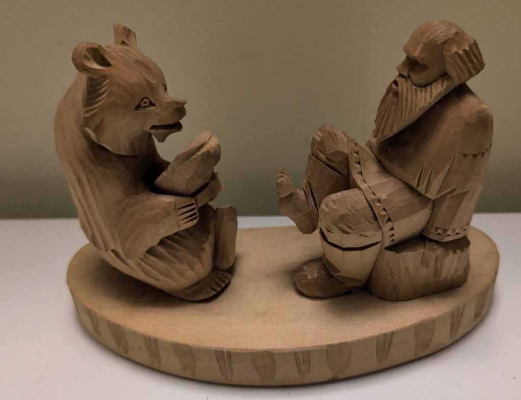Vintage USSR Hand Carved Wood Bear & Man Russian Soviet Folk Art Sculpture 7