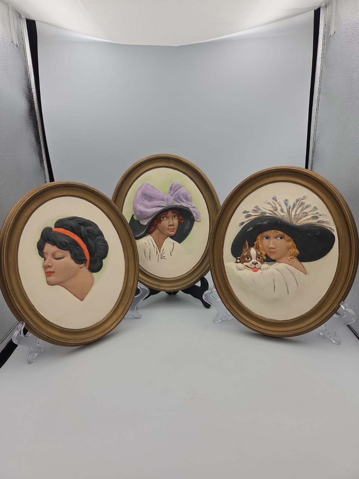 Vintage Set Of 3 Erma Duncan Ceramic Art 1975