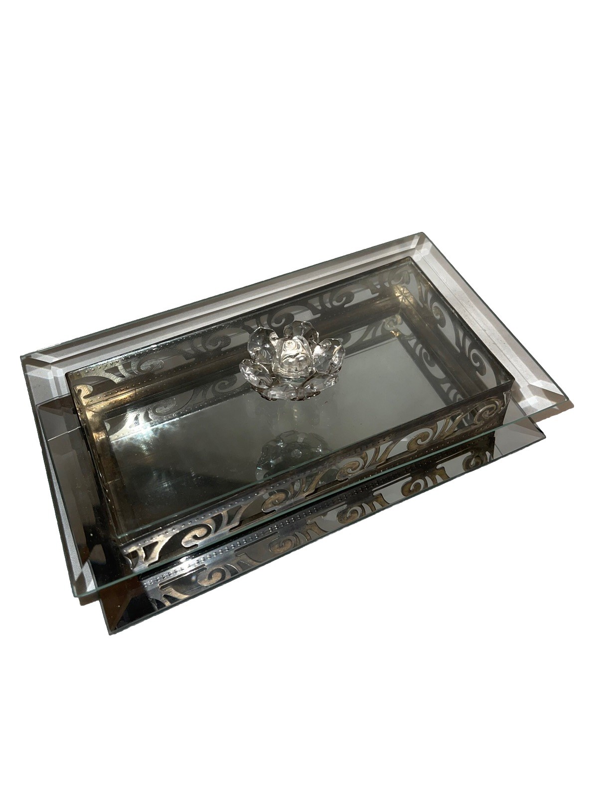 Metal Filigree  😻 Studio ￼ Glass Mirrored Rectangle Vanity Dresser Box fun