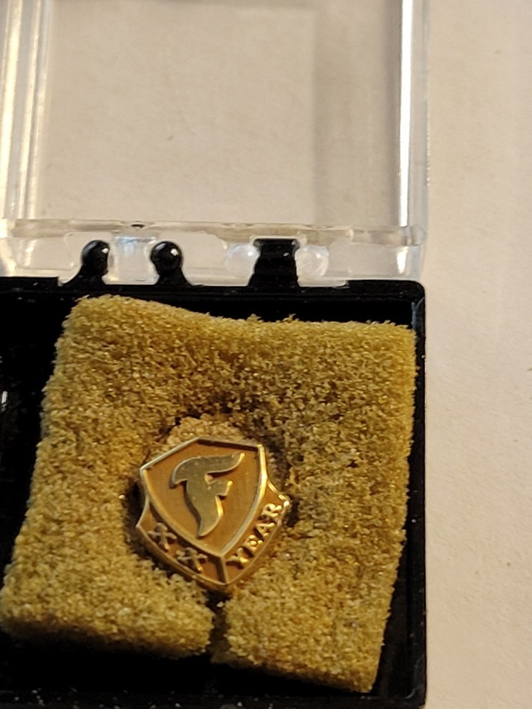 Firestone 20 Year Lapel Tie Pin Vintage Marked Maco 14K Top
