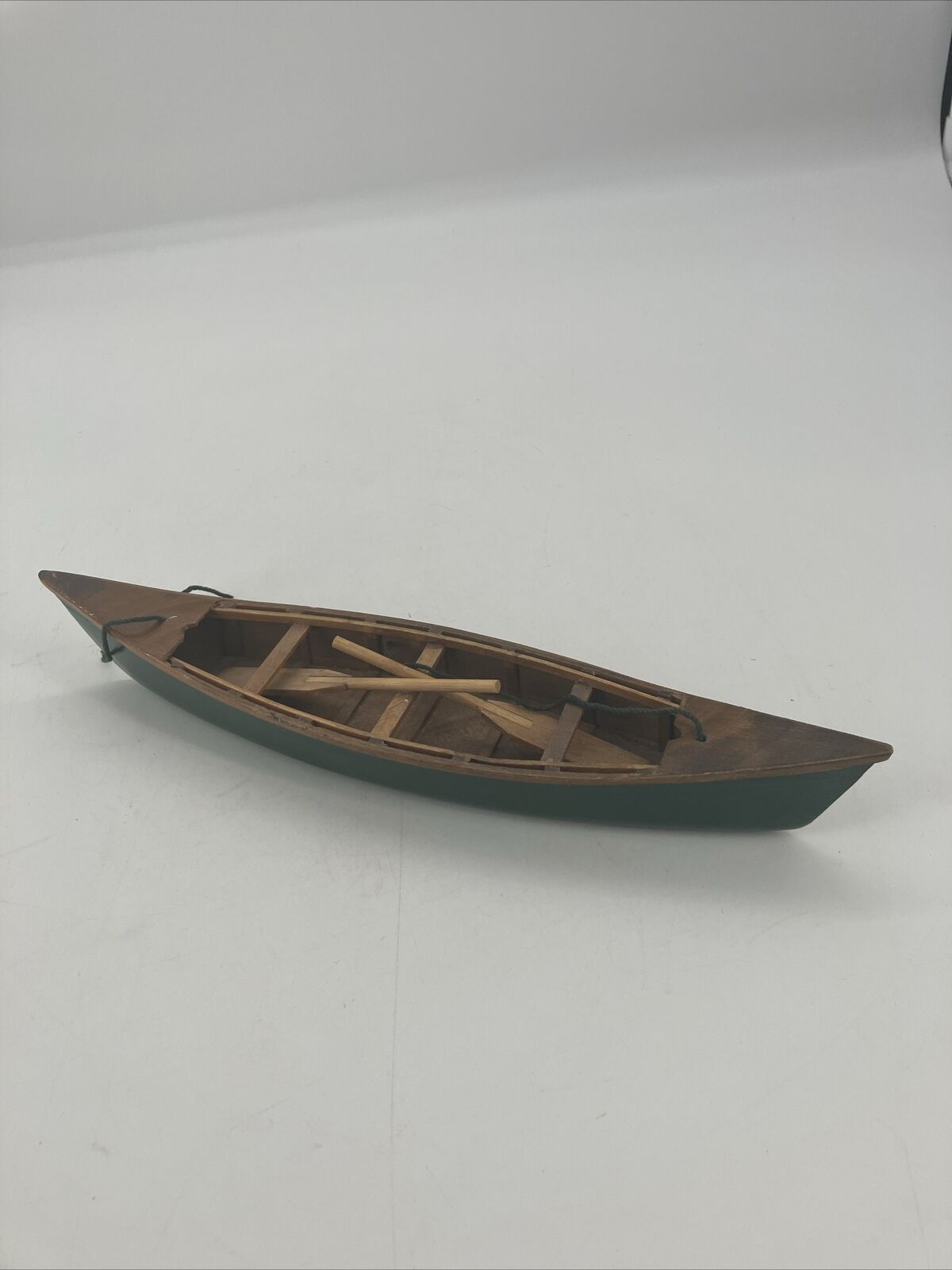 Vitage Miniature Wooden Canoe with Paddles Green 10.5