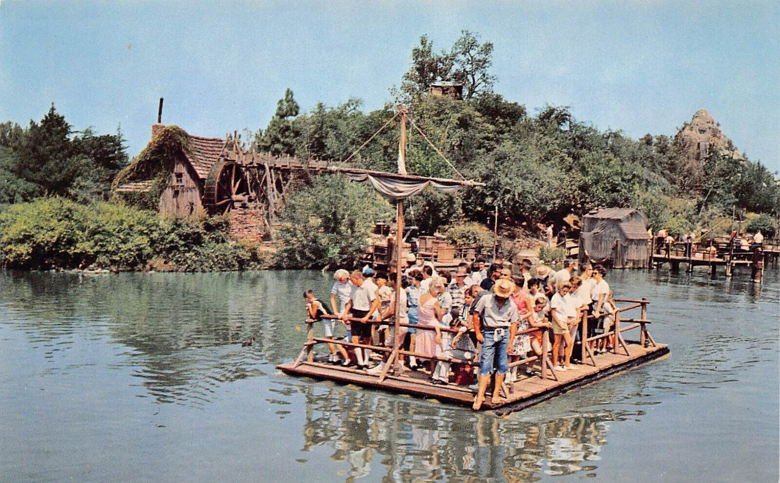 Disneyland Huck Finn Rafts Frontierland Disney Tom Sawyer Island Vtg Postcard V3
