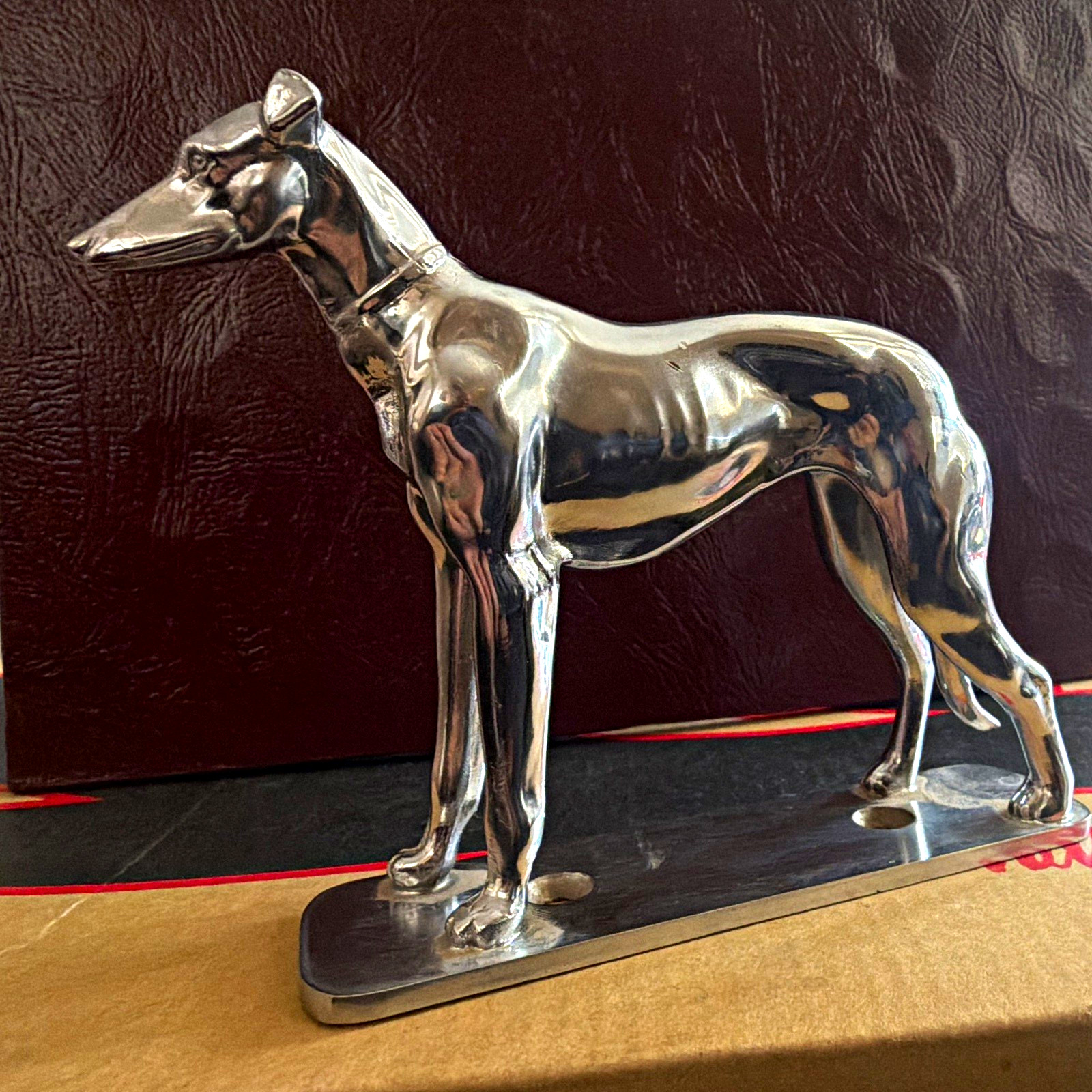 Vintage Art Deco Chrome Standing Greyhound / Whippet Mascot