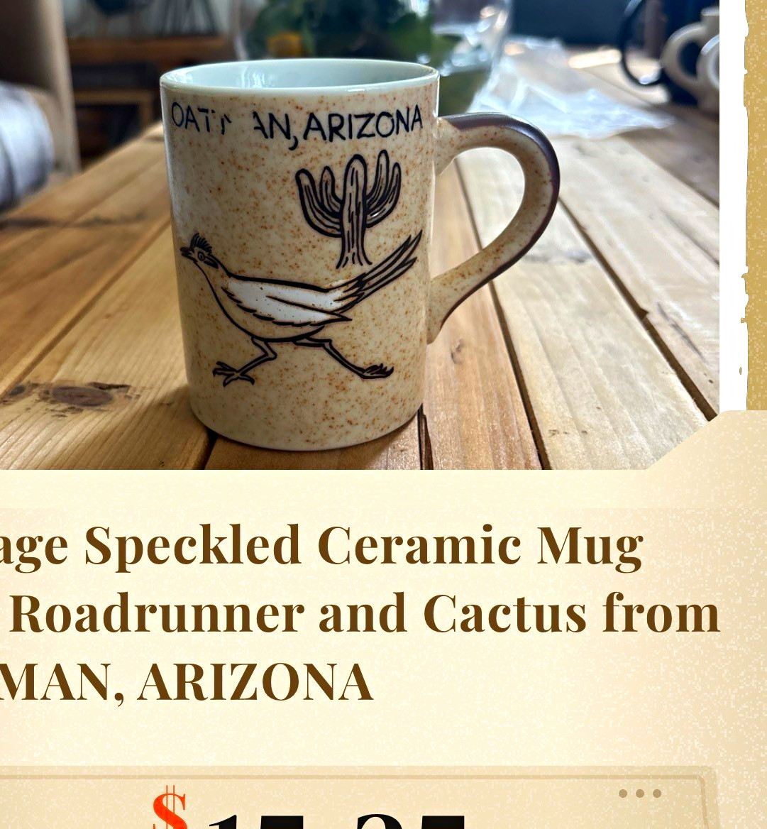 Oatman Arizona Speckled Ceramic Souvenir Mug Roadrunner Cactus Design