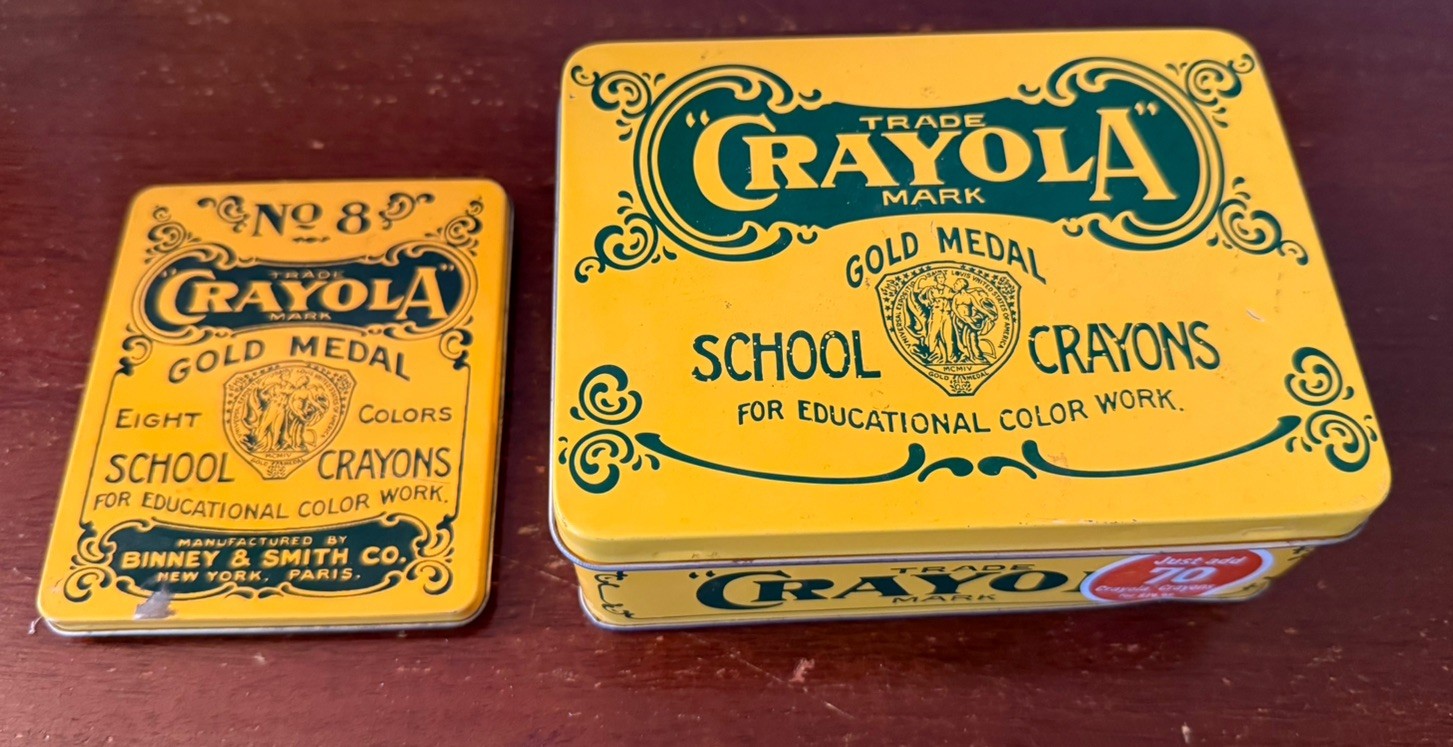 Vintage Crayola Collectible Tin Lot Crayon Box & 2003 No 8 Gold Medal Lot of 2