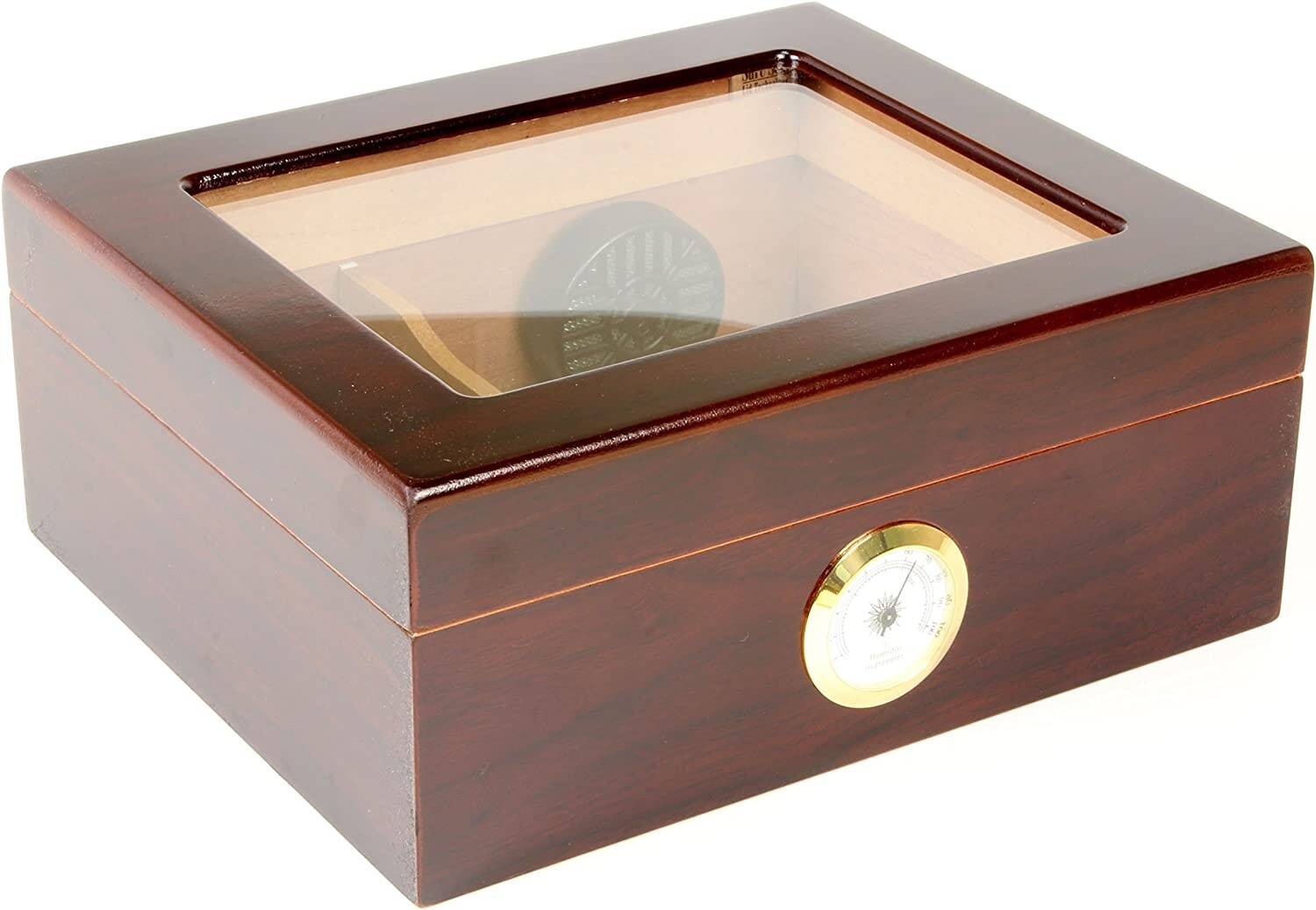 Humidor Supreme Small Cigar Humidor Wood Box, Capri with Glass top-Cedar Divider Humidor Supreme Small Cigar Humidor Wood Box, Capri with Glass top-Cedar Divider