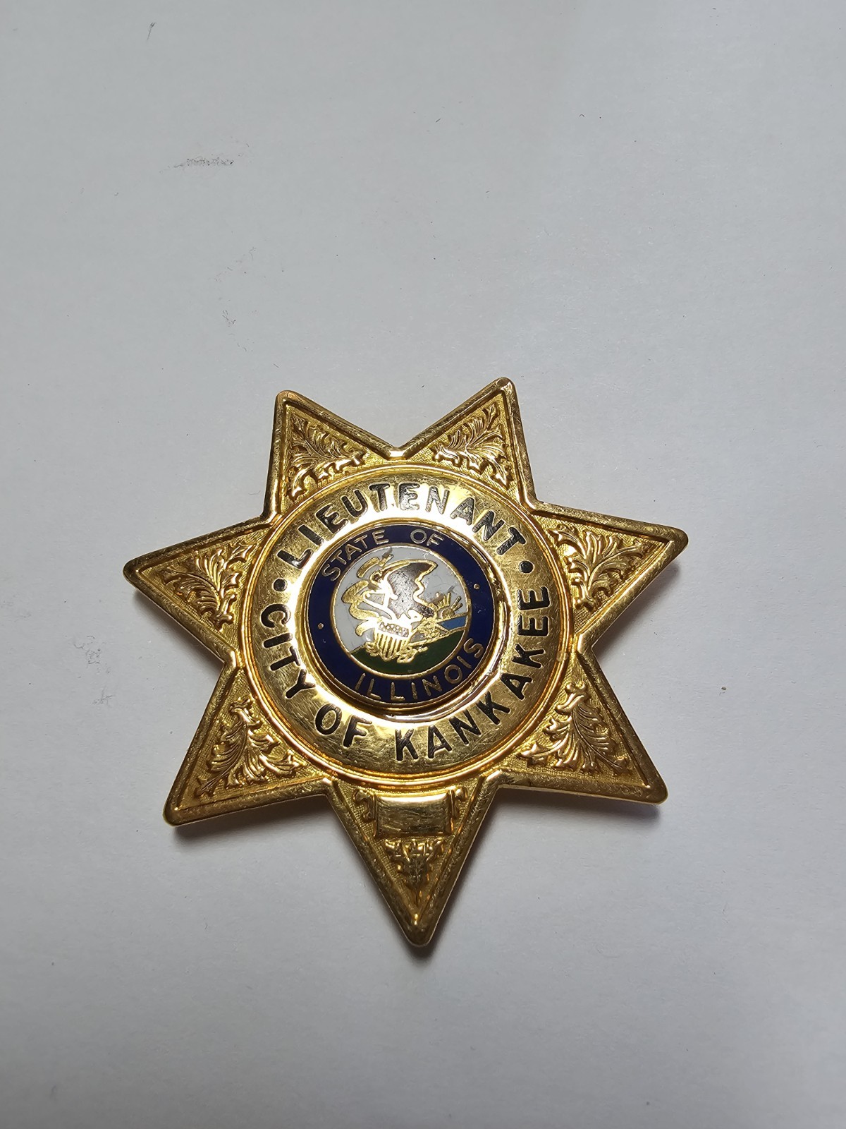 Blackinton Police Lieutenant Badge City of Kankakee Illinois 24KT Karatclad HGE