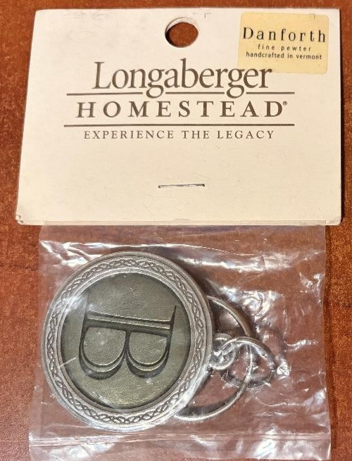 Longaberger Homestead Danforth Fine Pewter Initial Mono B Keyring Keychain New