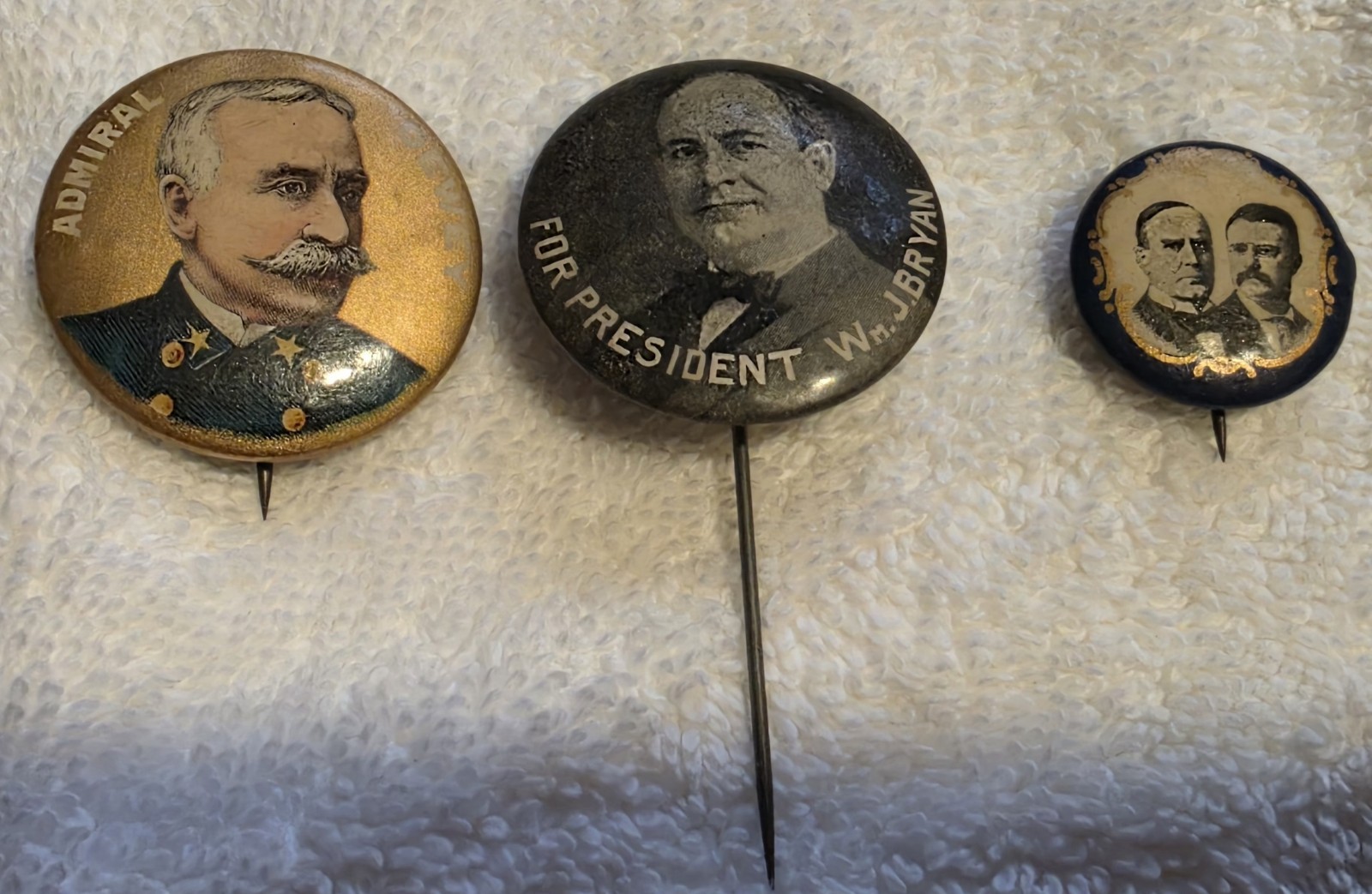 Vtg 1890s Political Military Pinback Stickpin Lot McKinley Hobart Bryan Dewey