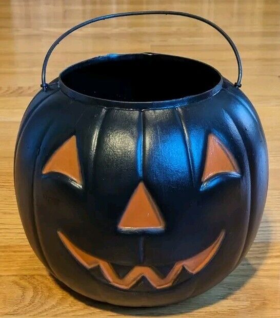 General Foam Blow Mold Black Pumpkin Pail USA Vintage Halloween Bucket Unique