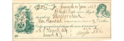 1871 Bank Check Towanda PA to Newark NJ Moses Stiles S.P. Howell Paper History